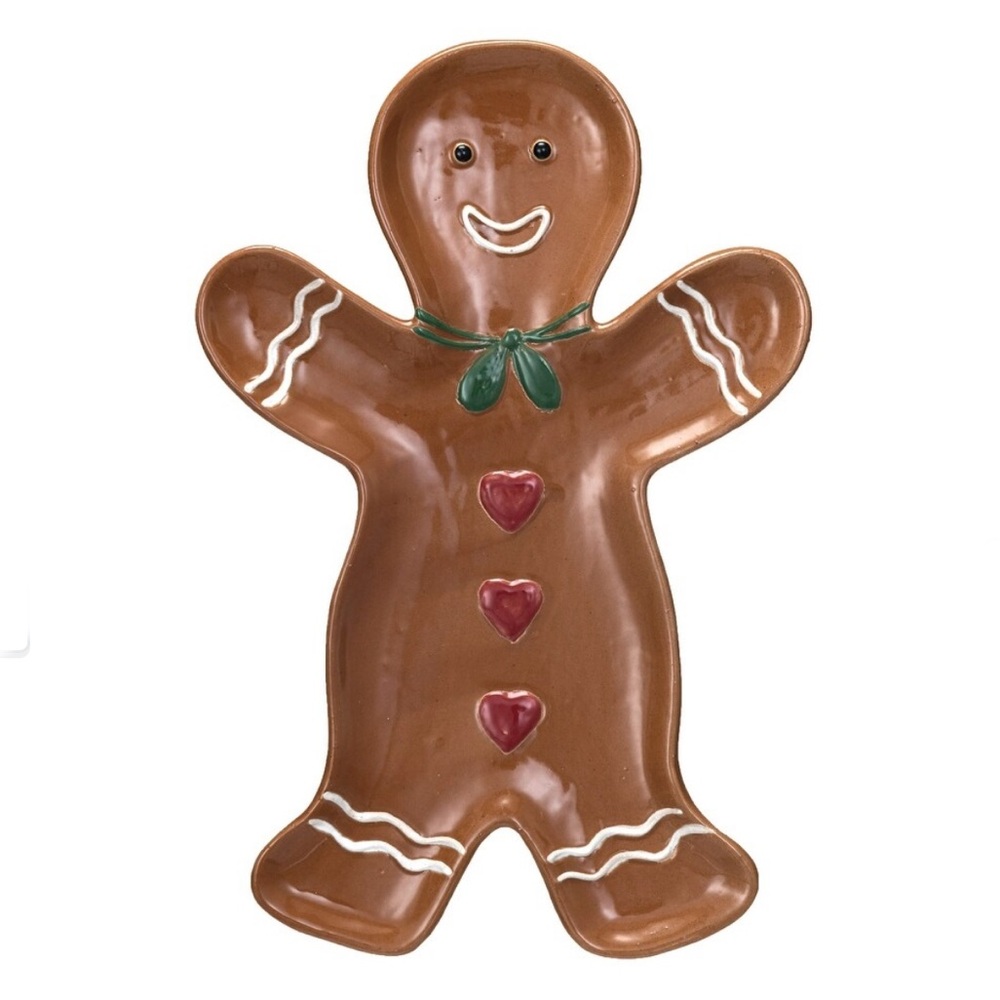 Creative Co-Op Stoneware Gingerbread Man Platter Holiday Decor